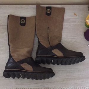 Sorel winter boots, brown leather and suede